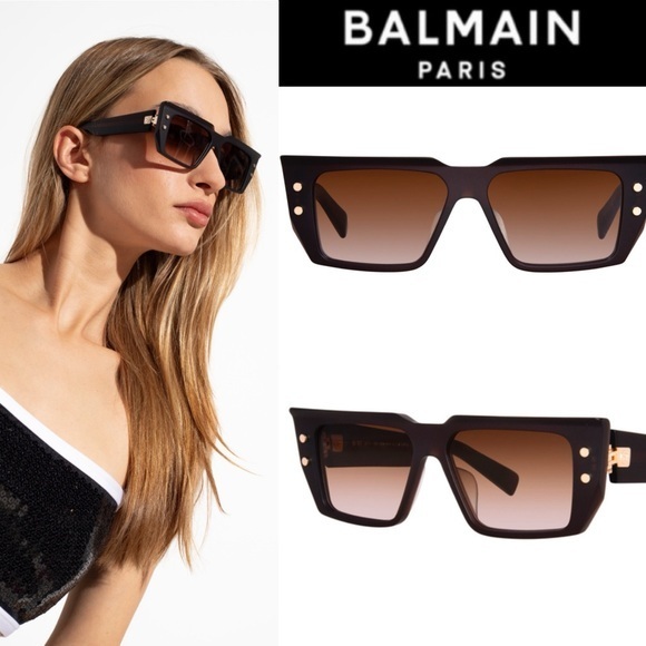 Balmain B-Vi Bps-128f Sunglasses Brown/Gold/Brown Gradient Square
